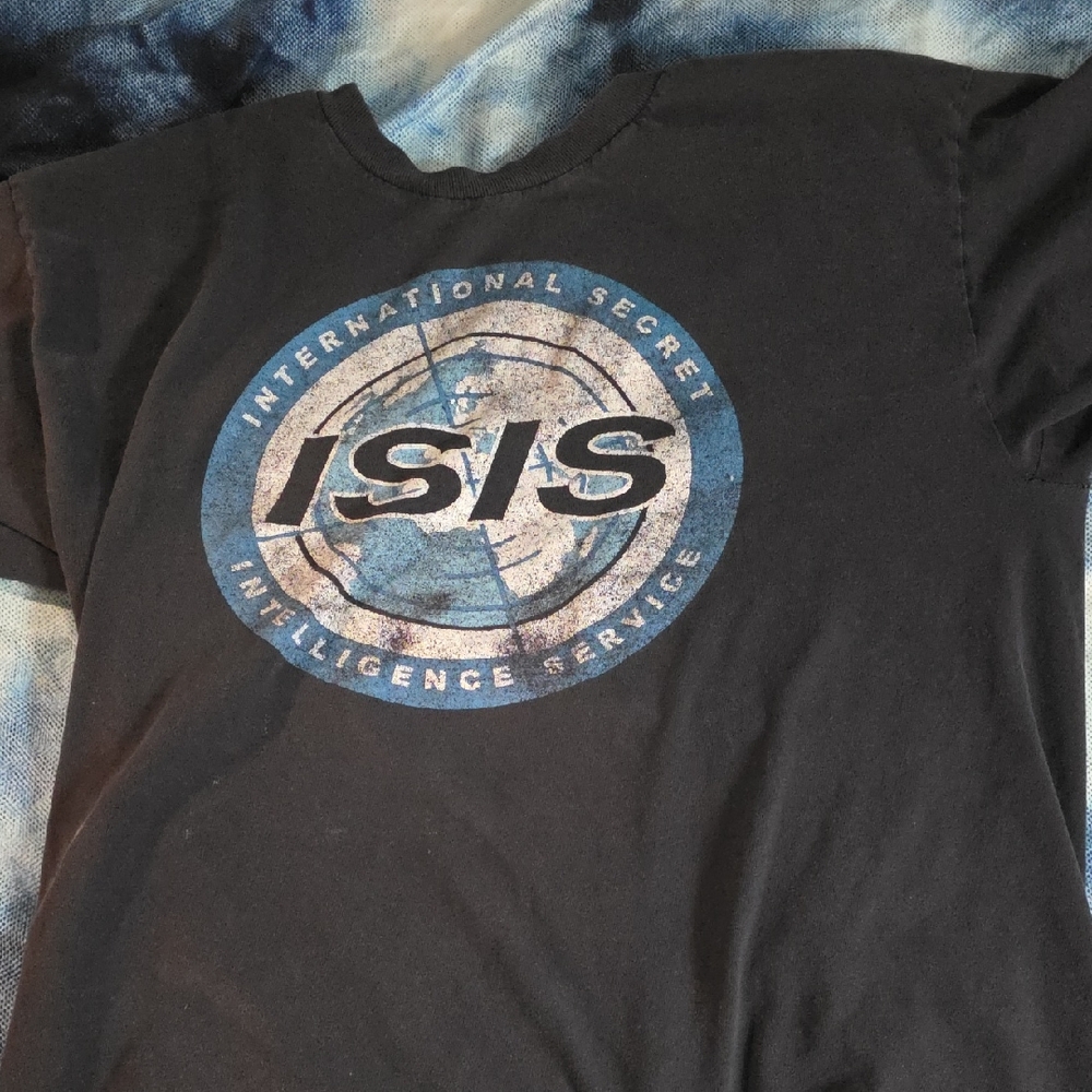 Black Graphic T-Shirt with Blue and White Logo